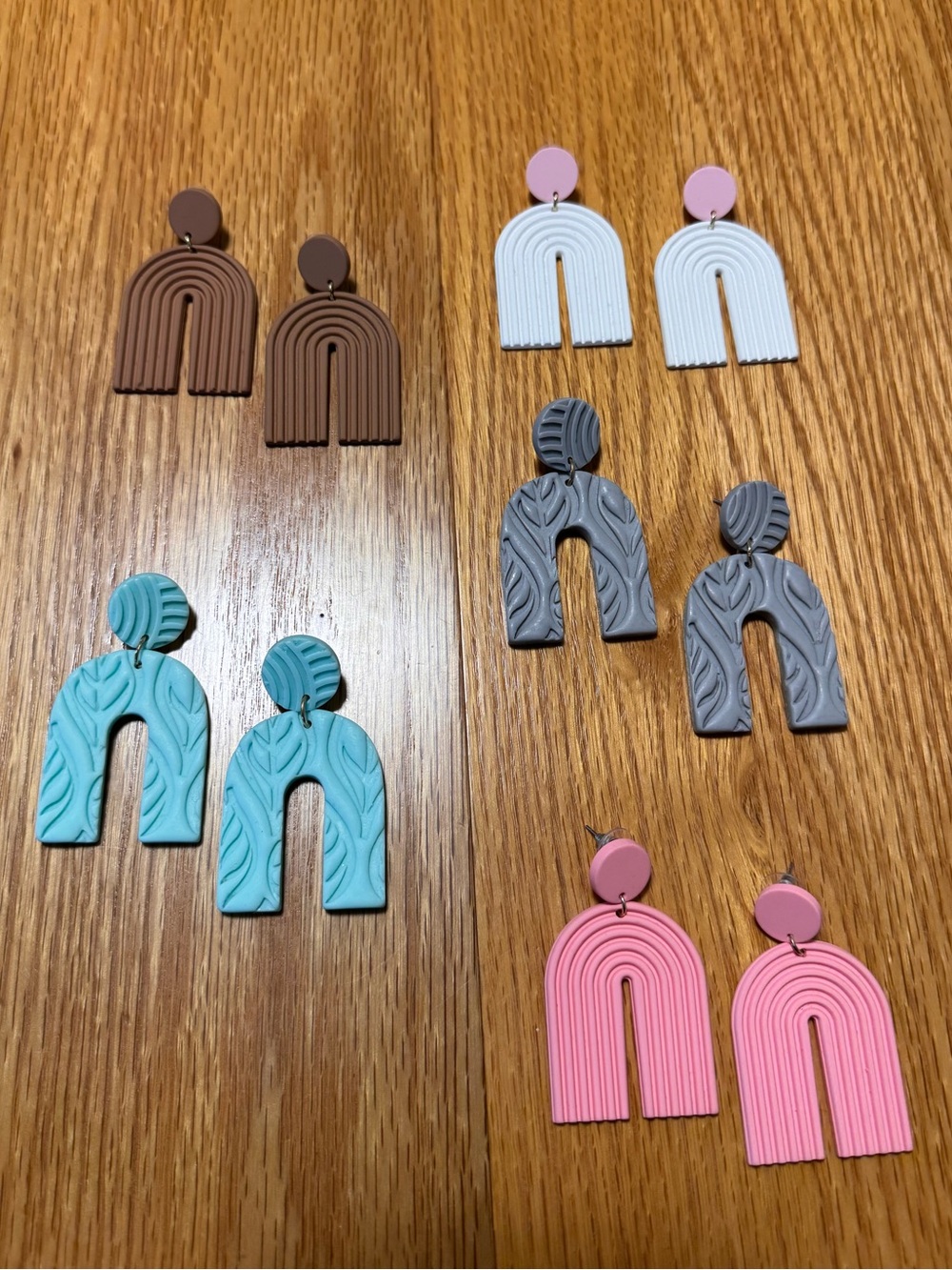 Arch Textured Dangle Earrings - Pink, White, Brown, Gray, Teal